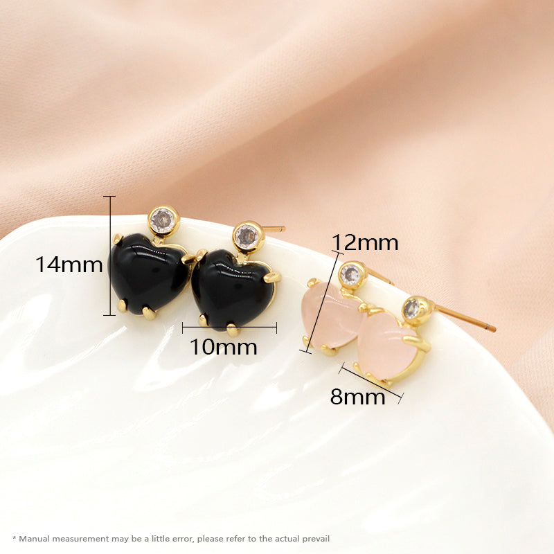 Customized Wholesale Heart Earrings Stud Women Gift Jewelry Gold Plated Dangle Drop Heart Shape Natural Stone Stud Earrings