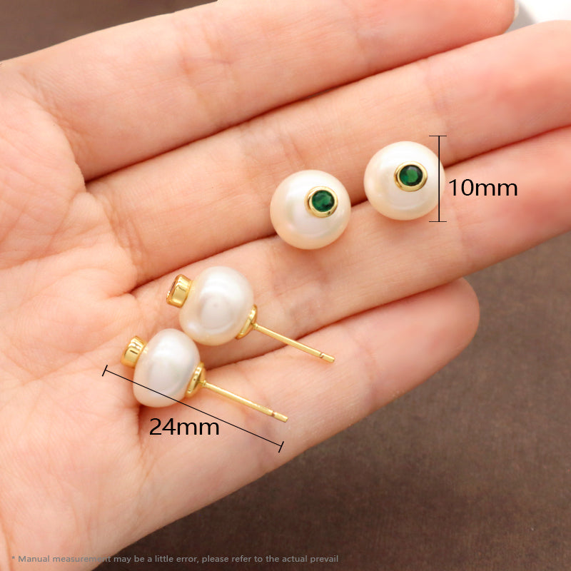 Various Wholesale Customized CZ Blue Green Earrings Gift Jewelry Gold Plated Natural Fresh Water Pearl Stud Earrings For Women