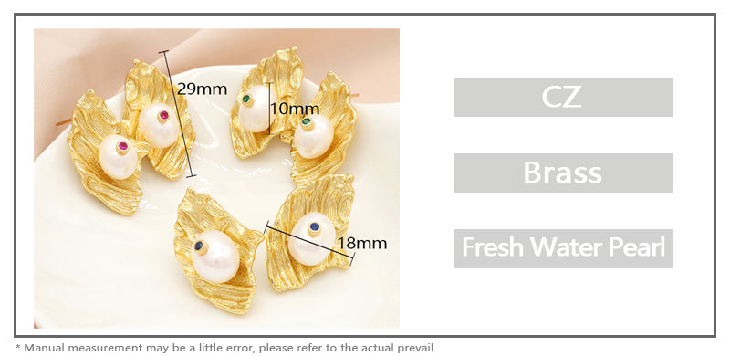 Factory Wholesale Various Custom Red Green Blue CZ Earrings Women Jewelry Gold Plated Natural Fresh Water Pearl Earrings Stud
