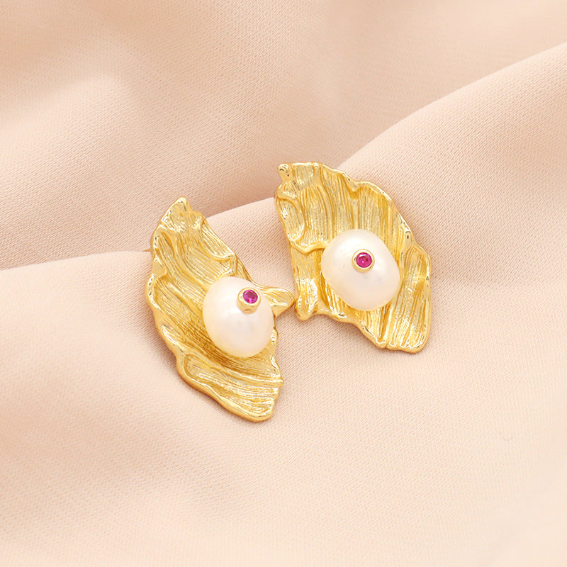 Factory Wholesale Various Custom Red Green Blue CZ Earrings Women Jewelry Gold Plated Natural Fresh Water Pearl Earrings Stud