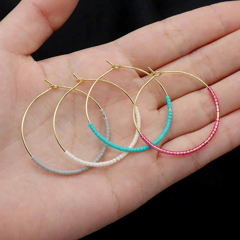 Handmade Wholesale Custom China Factory Hoop Earrings Women Gift Jewelry Gold Plated Miyuki Beads Earrings