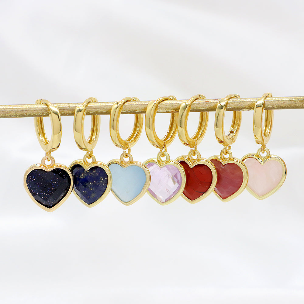 Natural Stone Heart Hoop Earrings