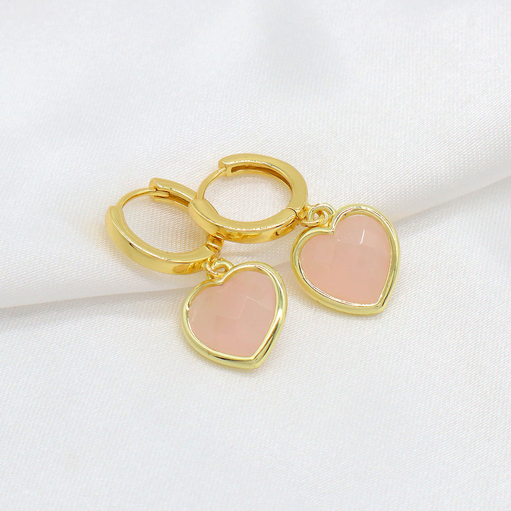 Natural Stone Heart Hoop Earrings