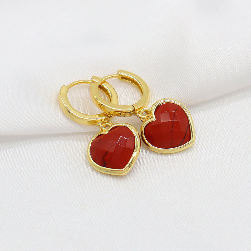 Natural Stone Heart Hoop Earrings