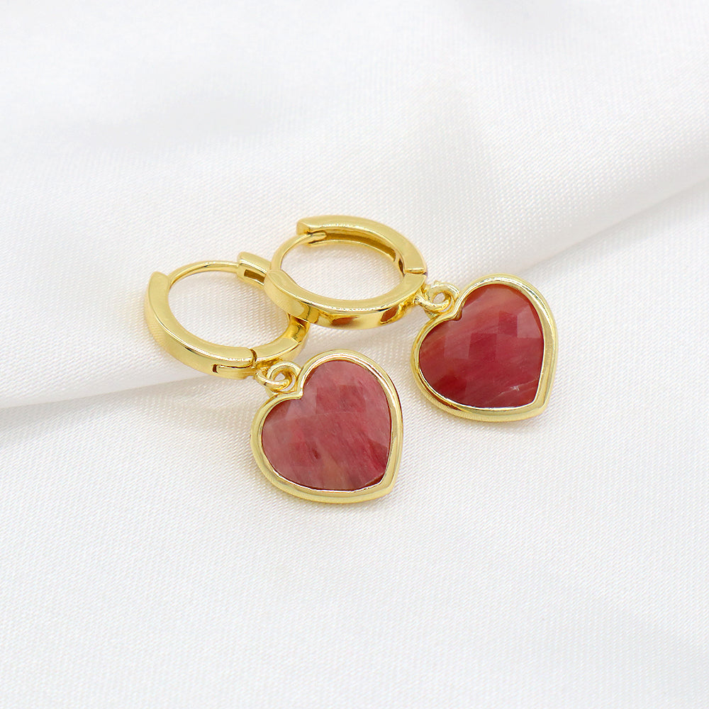 Natural Stone Heart Hoop Earrings