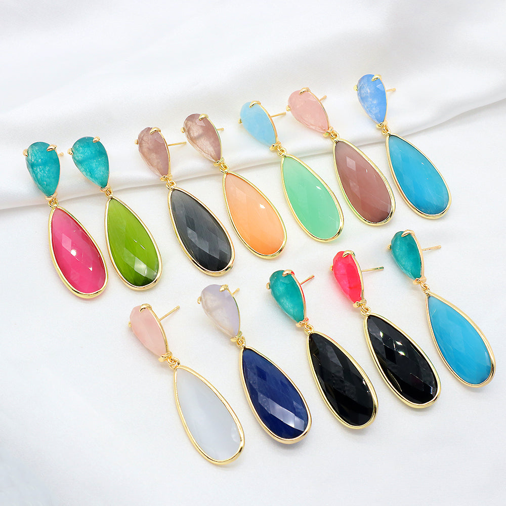 Custom Colorful CZ Natural Stone Earring Gold Plated Natural Gemstone Earrings