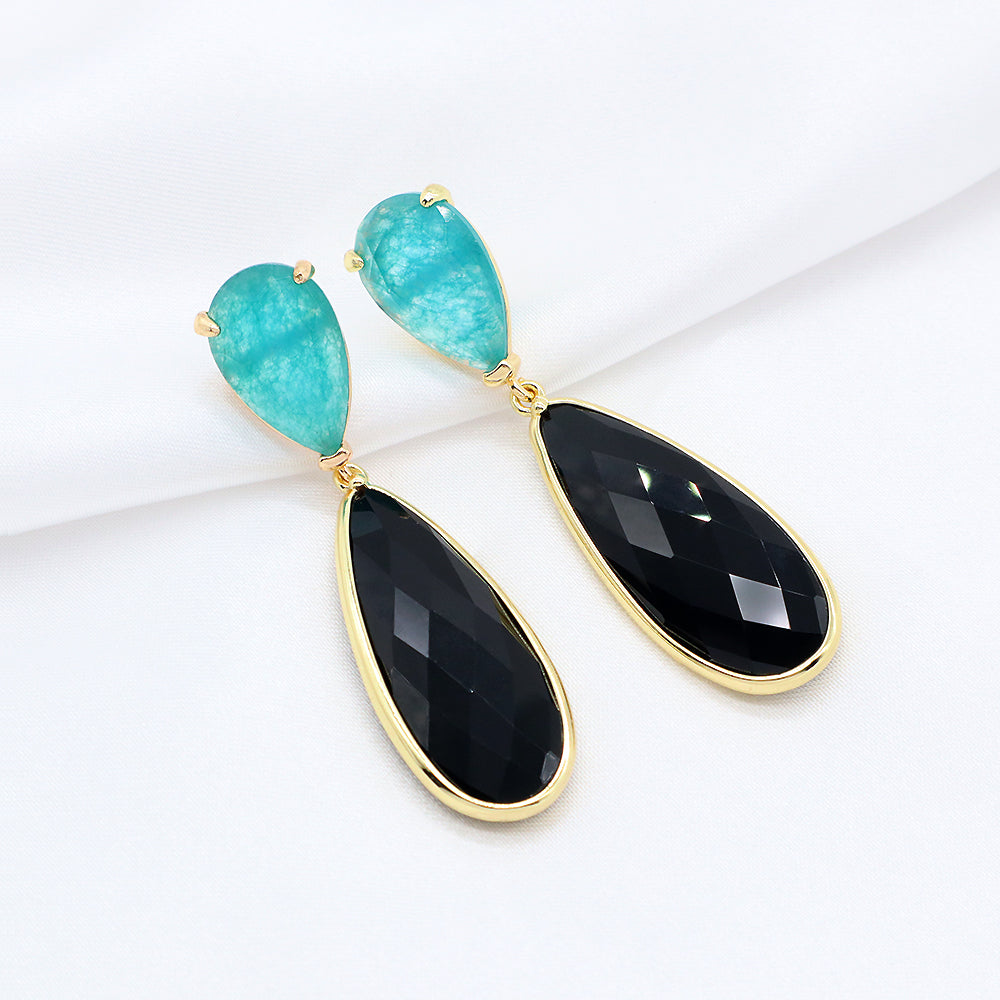 Custom Colorful CZ Natural Stone Earring Gold Plated Natural Gemstone Earrings