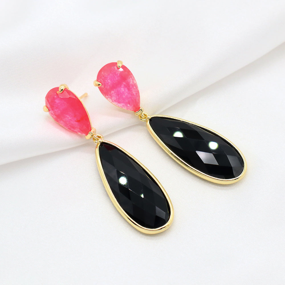 Custom Colorful CZ Natural Stone Earring Gold Plated Natural Gemstone Earrings