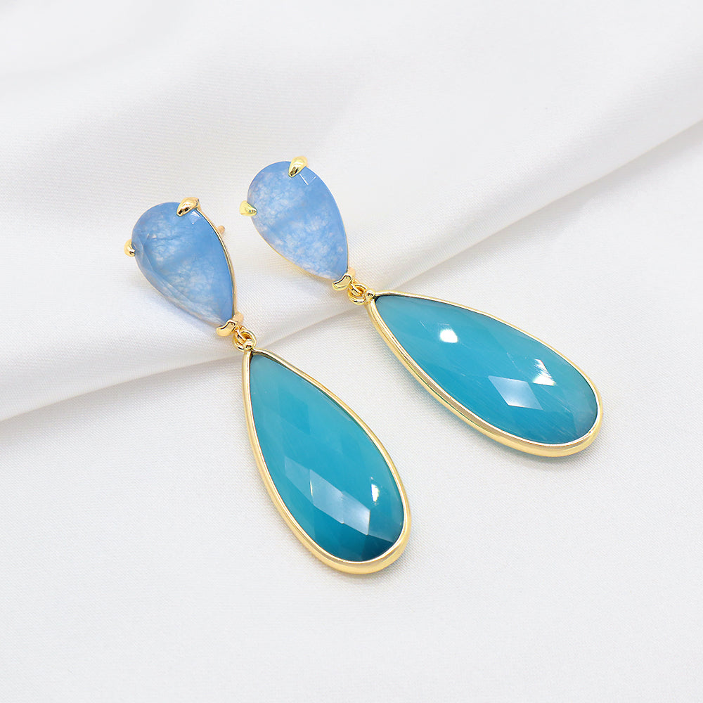 Custom Colorful CZ Natural Stone Earring Gold Plated Natural Gemstone Earrings