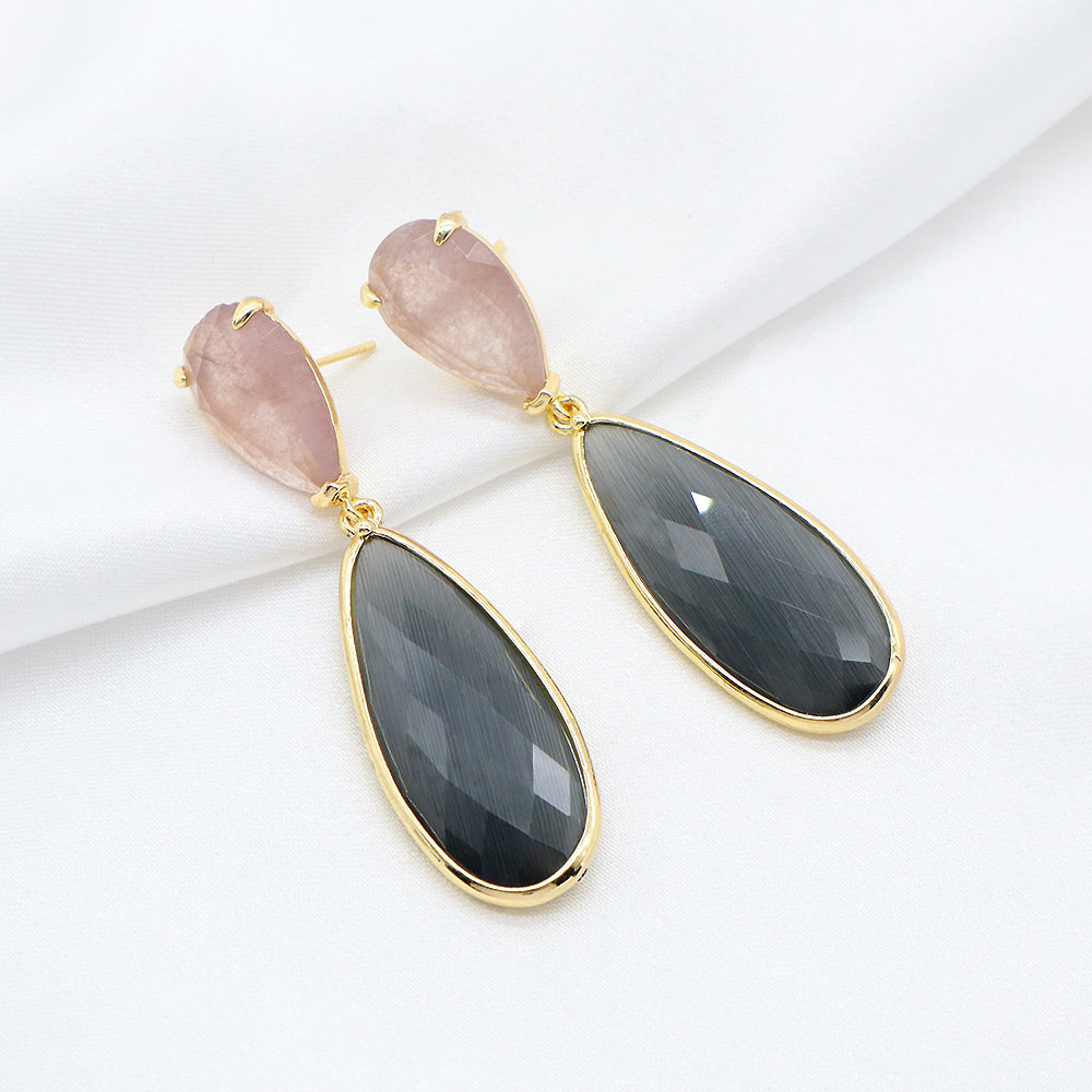 Custom Colorful CZ Natural Stone Earring Gold Plated Natural Gemstone Earrings