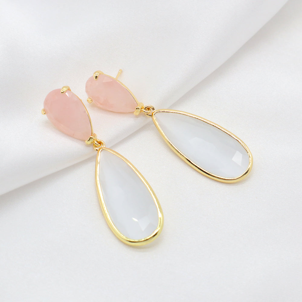 Custom Colorful CZ Natural Stone Earring Gold Plated Natural Gemstone Earrings