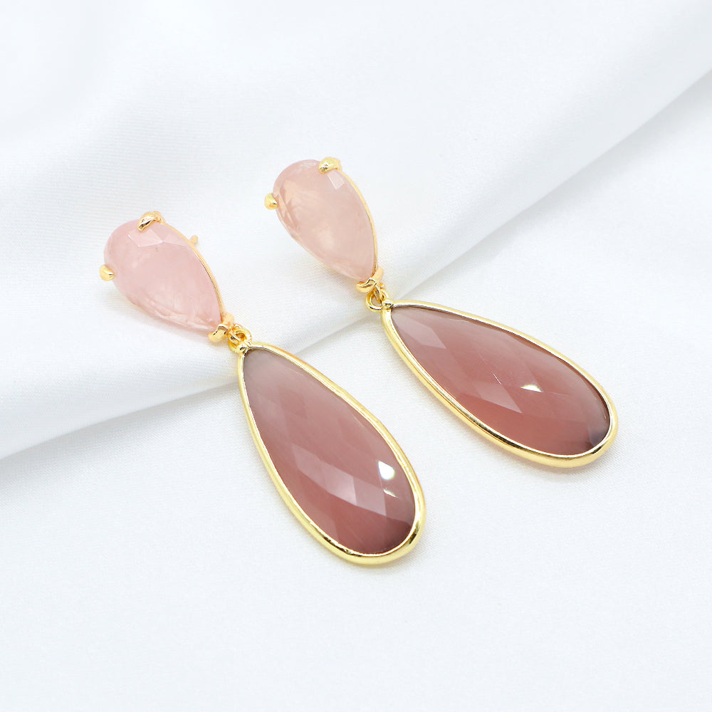 Custom Colorful CZ Natural Stone Earring Gold Plated Natural Gemstone Earrings