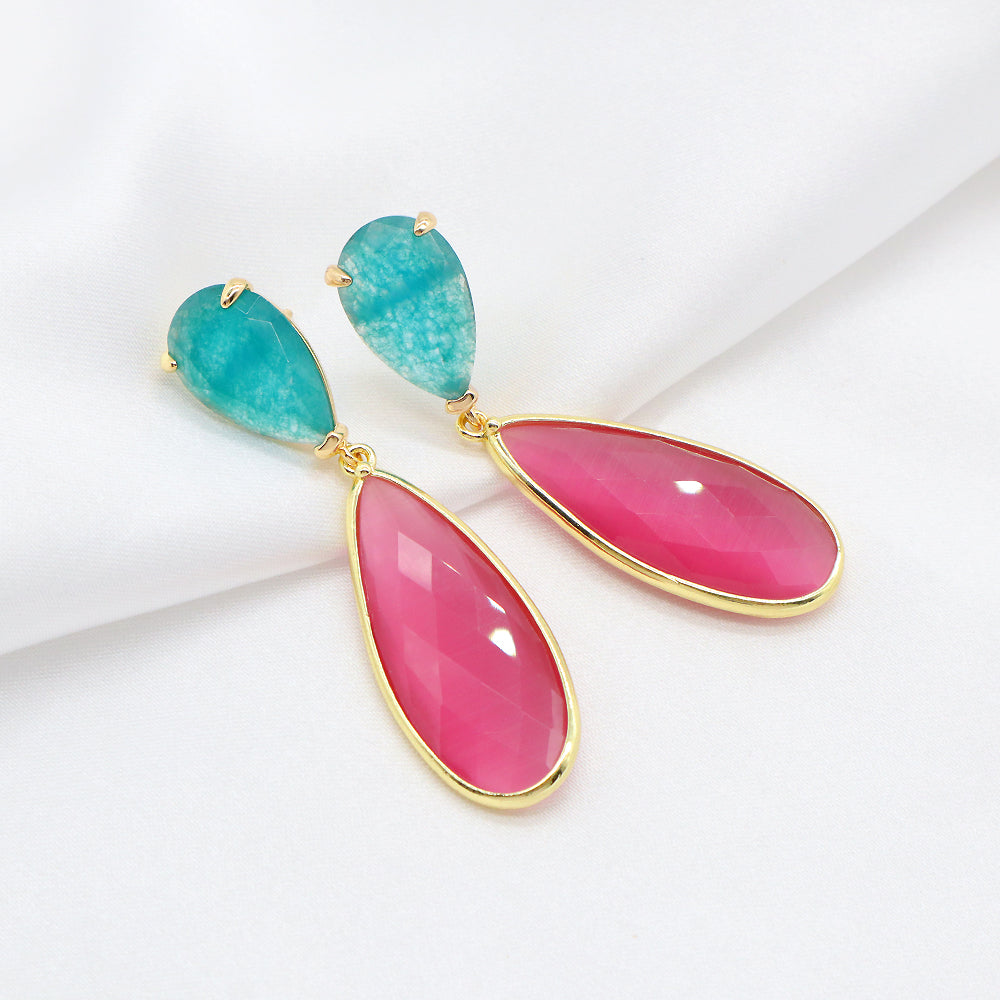 Custom Colorful CZ Natural Stone Earring Gold Plated Natural Gemstone Earrings