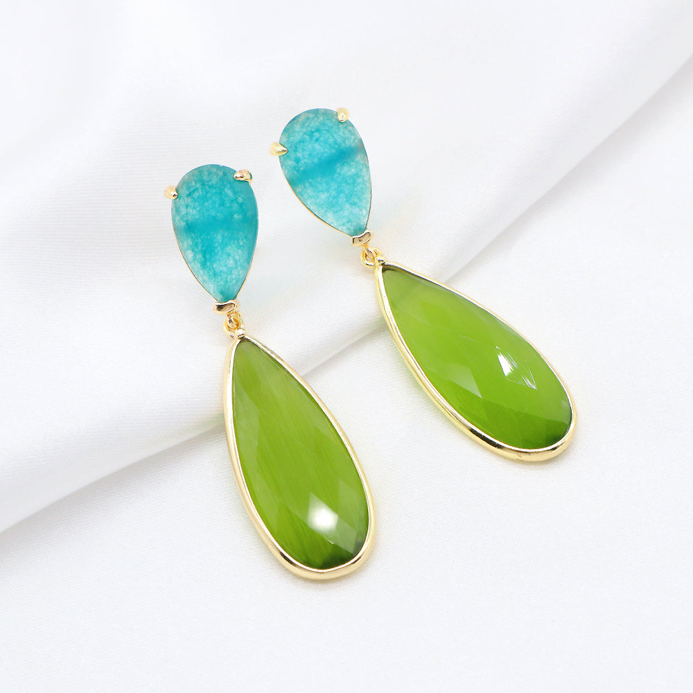 Custom Colorful CZ Natural Stone Earring Gold Plated Natural Gemstone Earrings