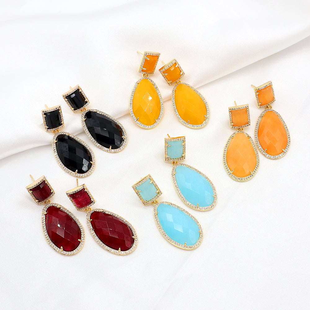 Custom Colorful CZ Natural Stone Earring Gold Plated Natural Gemstone Earrings