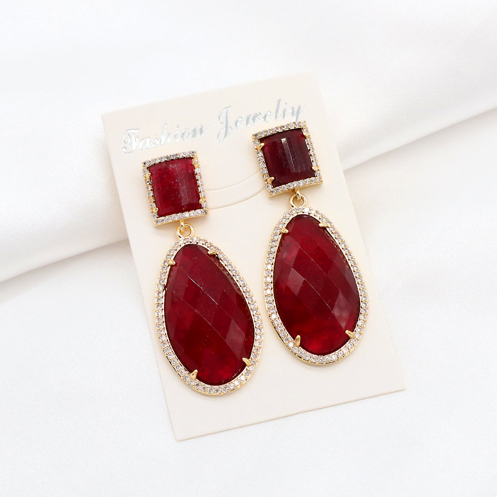 Custom Colorful CZ Natural Stone Earring Gold Plated Natural Gemstone Earrings