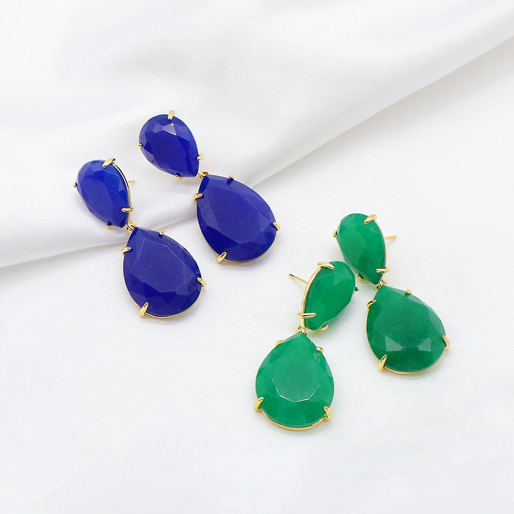 Custom Colorful CZ Natural Stone Earring Gold Plated Natural Gemstone Earrings