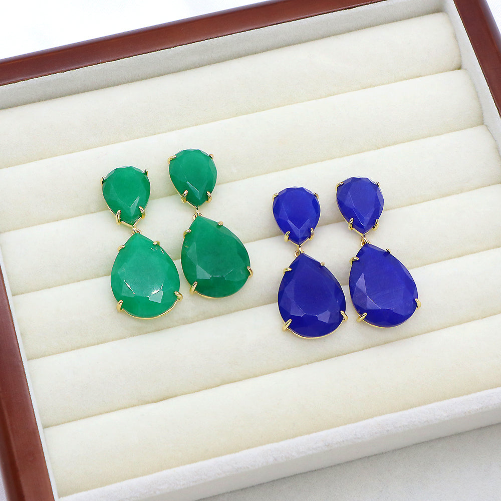 Custom Colorful CZ Natural Stone Earring Gold Plated Natural Gemstone Earrings