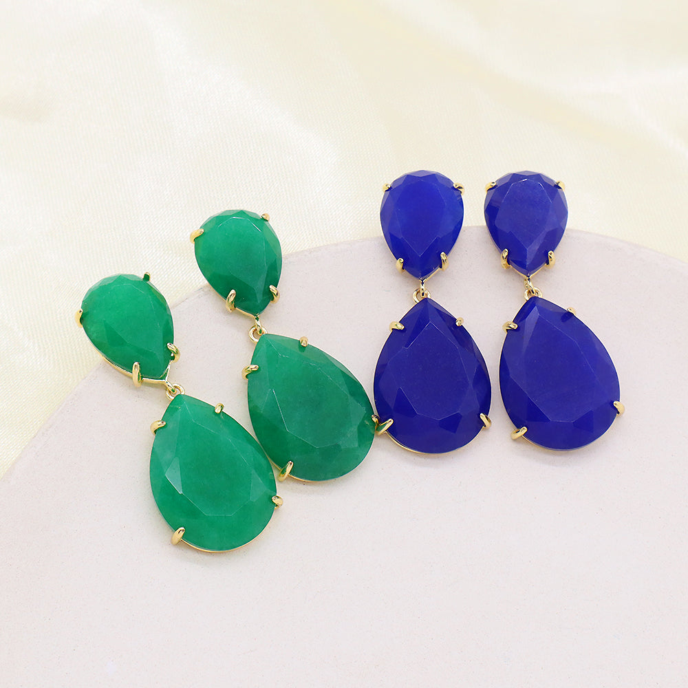 Custom Colorful CZ Natural Stone Earring Gold Plated Natural Gemstone Earrings