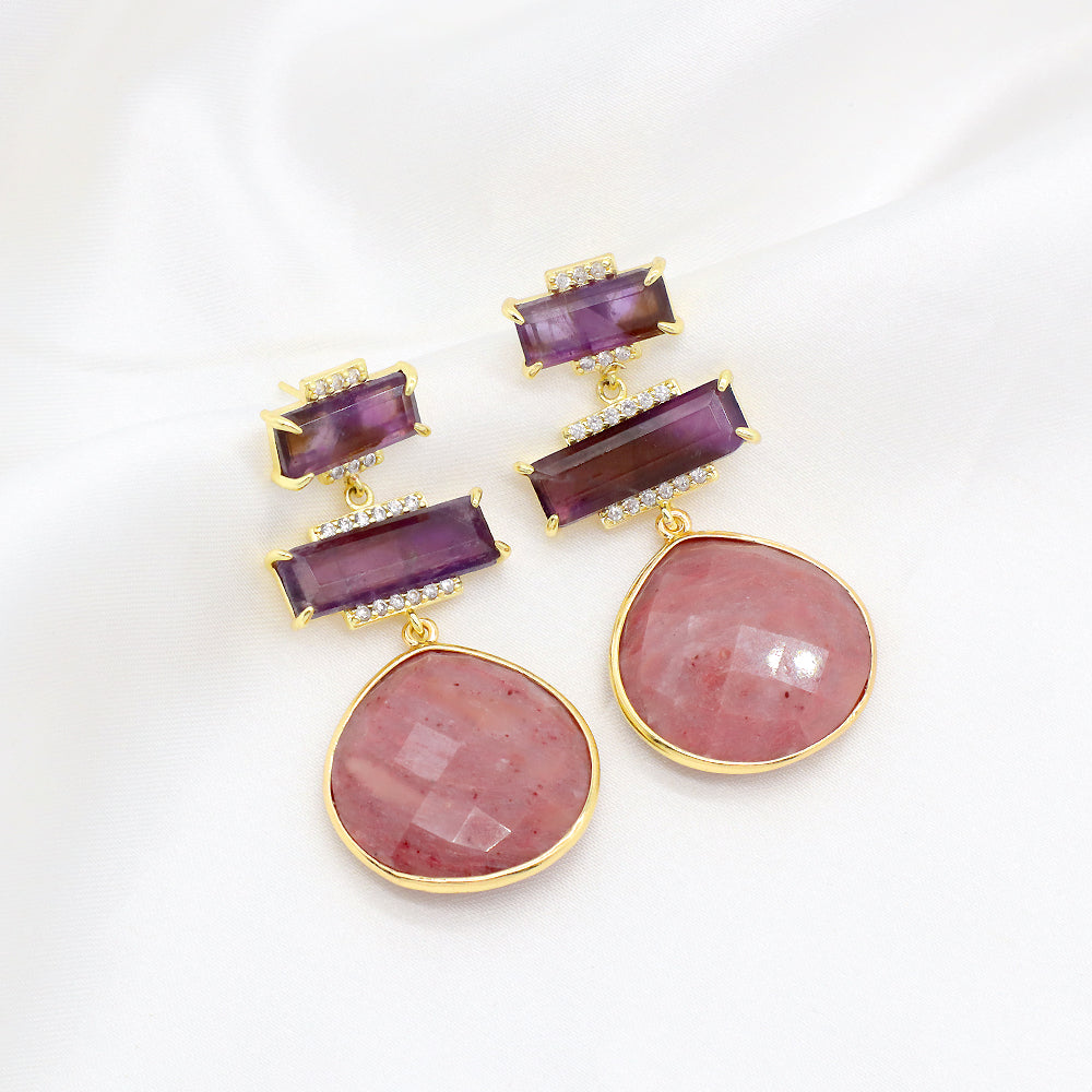 Custom Colorful CZ Natural Stone Earring Gold Plated Natural Gemstone Earrings