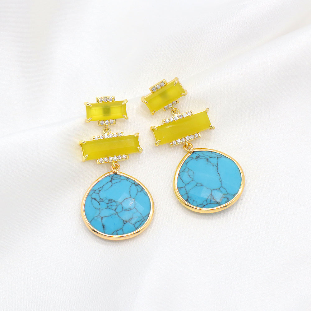 Custom Colorful CZ Natural Stone Earring Gold Plated Natural Gemstone Earrings