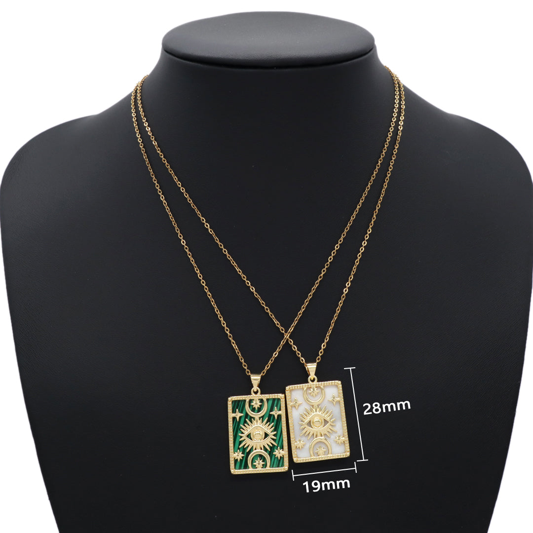 Gold Plated stainless steel Chain Custom Factory Gift Rectangle White Black Green Brown Natural Stone Evil Eyes Pendant Necklace