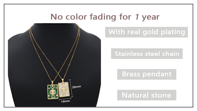 Gold Plated stainless steel Chain Custom Factory Gift Rectangle White Black Green Brown Natural Stone Evil Eyes Pendant Necklace