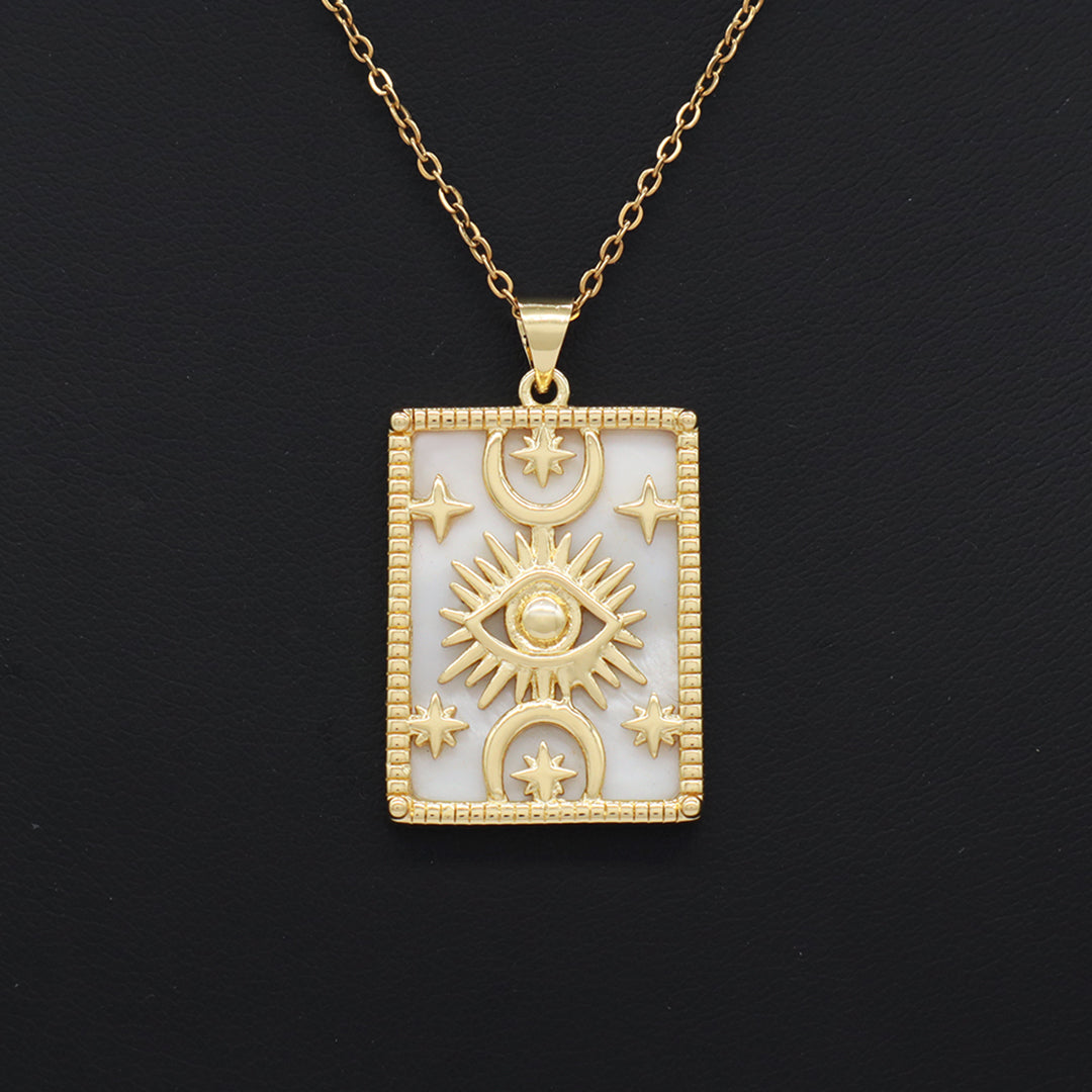 Gold Plated stainless steel Chain Custom Factory Gift Rectangle White Black Green Brown Natural Stone Evil Eyes Pendant Necklace