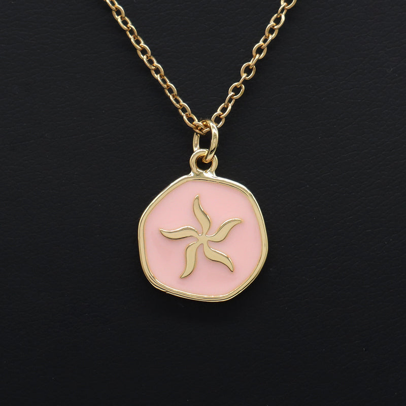 Fashion Round Gold Plated Stainless Steel Chain Enamel Cross Lighting Anchor Moon Butterfly Sea Horse Sea Star Pendant Necklace