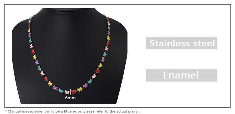 Customized New Fashion Factory Wholesale Jewelry Gold Plated Stainless Steel Colorful Enamel Butterfly Necklace For Women Gift