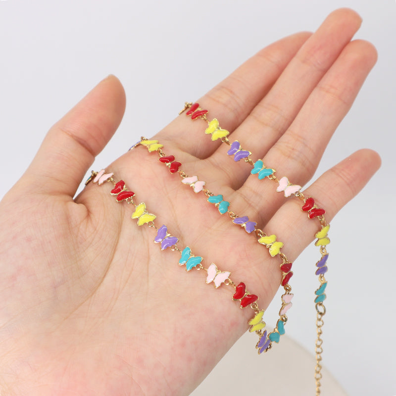Customized New Fashion Factory Wholesale Jewelry Gold Plated Stainless Steel Colorful Enamel Butterfly Necklace For Women Gift