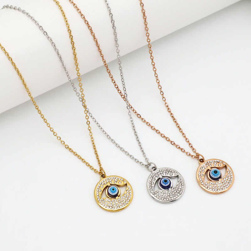 Wholesale New Fashion Custom Women Devil Eyes Charm Jewelry Gold Plated CZ Stainless Steel Turkish Evil Eyes Pendant Necklace