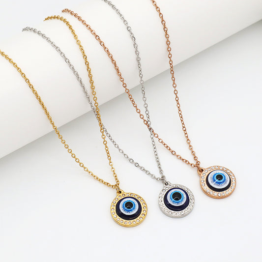 Newest Fashion Factory Wholesale Customized Jewelry Gold Plated CZ Stainless Steel Evil Eyes Pendant Necklace For Women Gift