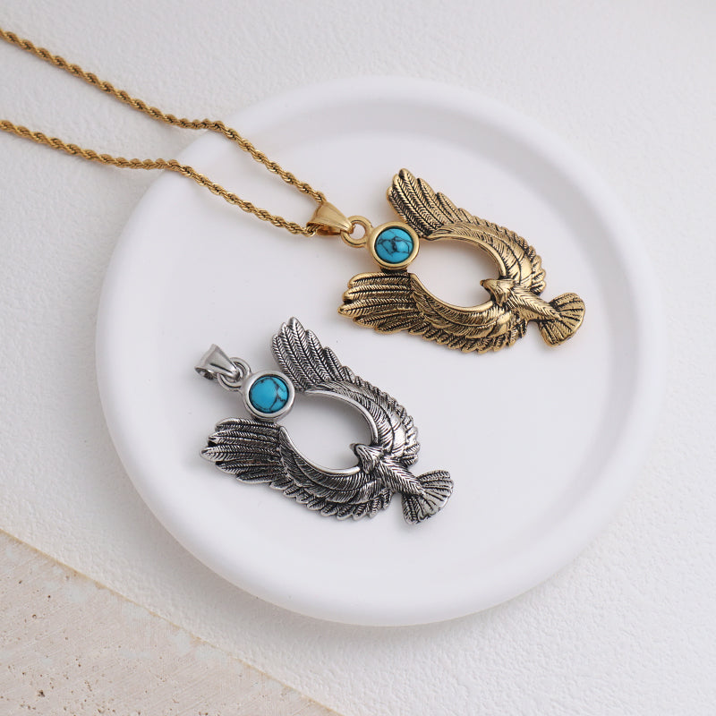 Custom New Wholesale Fashionable Eagle Pendant Jewelry Men Women Natural Stone Gold Plated Stainless Steel Eagles Necklace