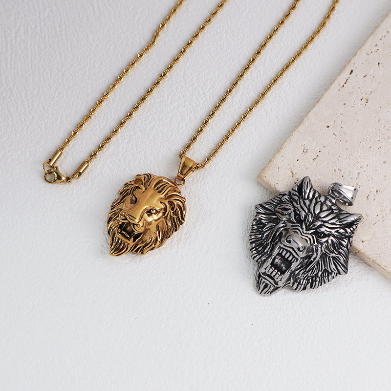 Newest China Factory Custom Wholesale Fashion Lion Head Pendant Jewelry Men Women Gold Plated Stainless Steel Lion Necklace