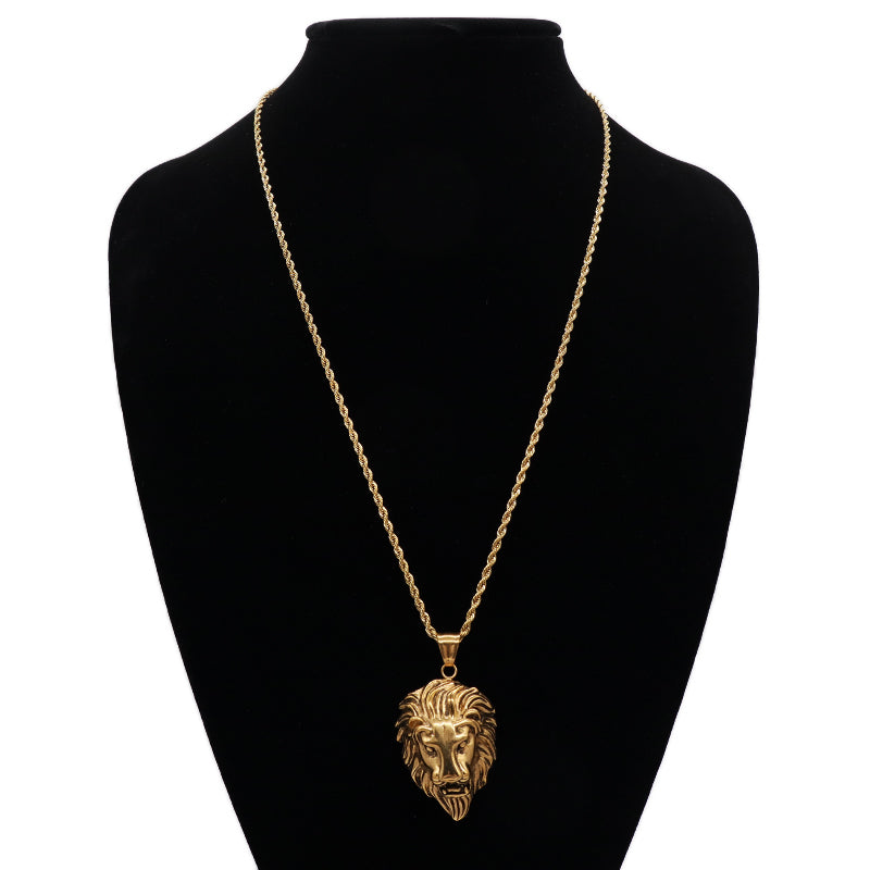 Newest China Factory Custom Wholesale Fashion Lion Head Pendant Jewelry Men Women Gold Plated Stainless Steel Lion Necklace