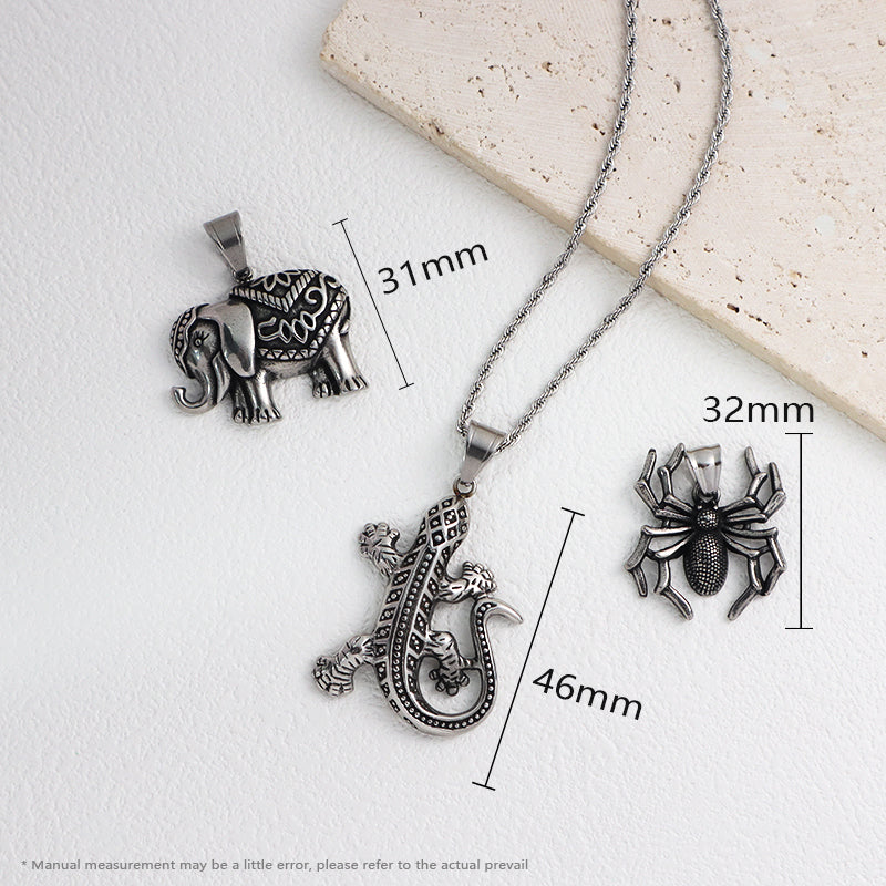 Wholesale Custom Manufacture Fashion Jewelry No Tarnish Stainless Steel Lizard Elephant Spider Pendant Necklace For Men Women