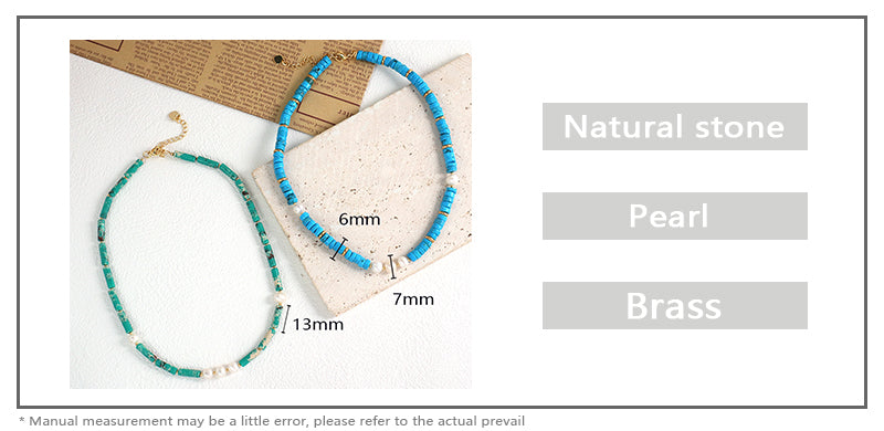 OEM Wholesale Handmade Women Custom Gold Plated Charm Fresh Water Pearl Blue Turquoise Jasper Natural Stone Beads Necklace