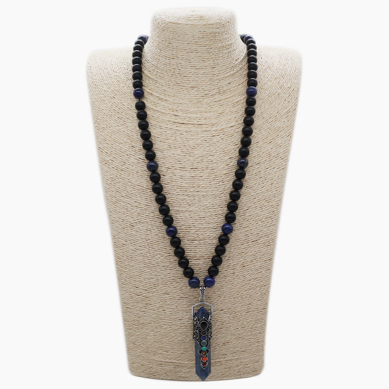 Custom OEM Handmade Woven 8mm Lapis Onyx Tiger Eye Natural Stone Beads Ajustable Macrame Hexagon Pendant Necklace For Men Women