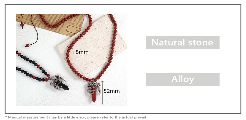 Handmade Custom OEM Woven 8mm Onyx Red Jasper Natural Stone Beads Ajustable Macrame Hexagon Dragon Pendant Necklace For Men