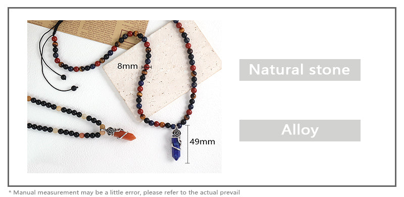 Newest 8mm Gemstone Natural Stone Beads Custom OEM Handmade Ajustable Woven Macrame Hexagon Rose Pendant Necklace For Men Women