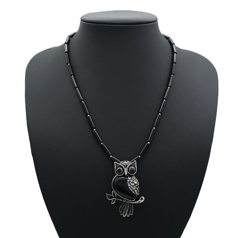 Wholesale Handmade Custom OEM Natural Stone Beads Men Women Jewelry Ajustable Stainless Steel Tail Chain Owl Pendant Necklace