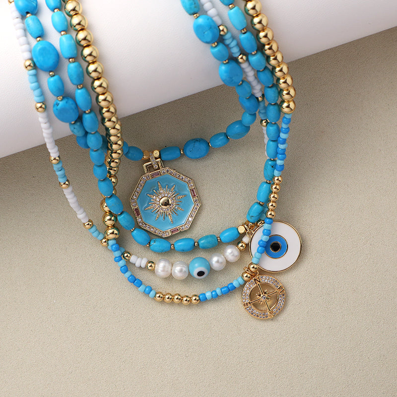 New Arrival China Factory OEM Wholesale Fashion Women Handmade Custom Enamel Blue Natural Stone Beads Evil Eyes Pendant Necklace