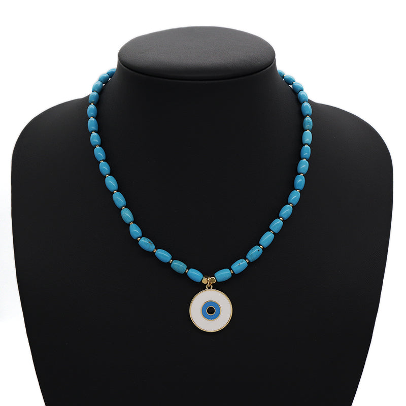 New Arrival China Factory OEM Wholesale Fashion Women Handmade Custom Enamel Blue Natural Stone Beads Evil Eyes Pendant Necklace