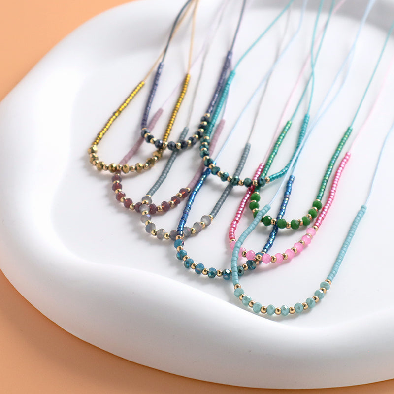 Handmade Wholesale China Factory Fashion Custom OEM Manufacture Women Gift Gold Plated Glass Crystal Beads Miyuki Necklace