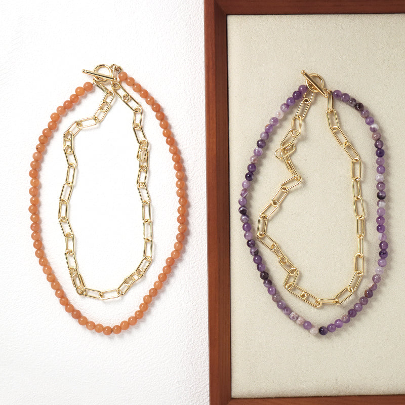 Wholesale New Custom OEM Fashion Women OT Claslp Handmade Custom Brass Chain 6mm Healing Natural Stone Beads Pendant Necklace