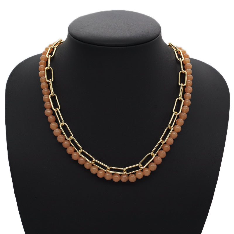 Wholesale New Custom OEM Fashion Women OT Claslp Handmade Custom Brass Chain 6mm Healing Natural Stone Beads Pendant Necklace