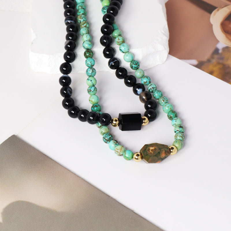 OEM China Factory Custom Wholesale Fashion Handmade 6mm 8mm Gold Plated Black Green Natural Stone Beads Necklace For Women Men