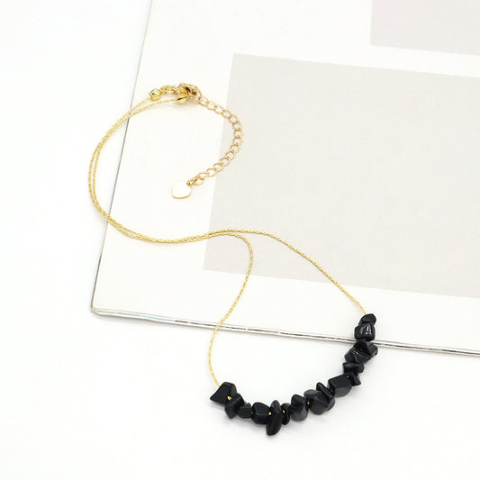 Manufacture Factory Brass Chain Necklace Jewelry Women Gold plated Black Agate Gallet Natural Stone necklace