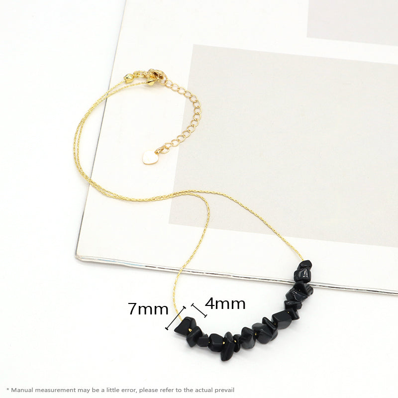 Manufacture Factory Brass Chain Necklace Jewelry Women Gold plated Black Agate Gallet Natural Stone necklace